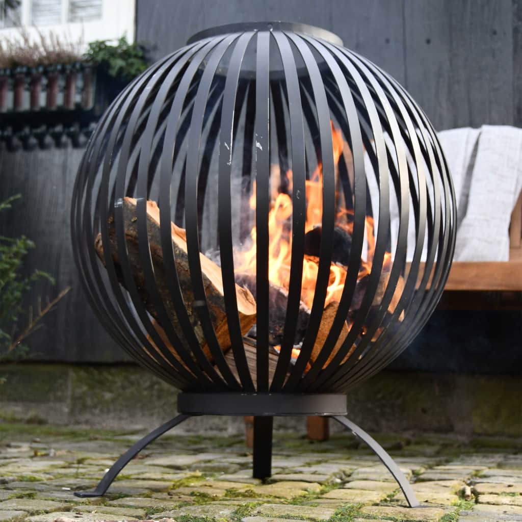 Esschert Design Tulisija pallo raidat musta hiiliteräs FF400 - Sisustajankoti.fi