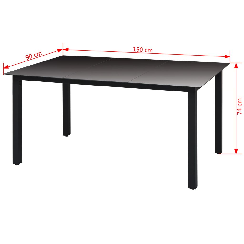 Puutarhapöytä musta 150x90x74 cm alumiini ja lasi - Sisustajankoti.fi