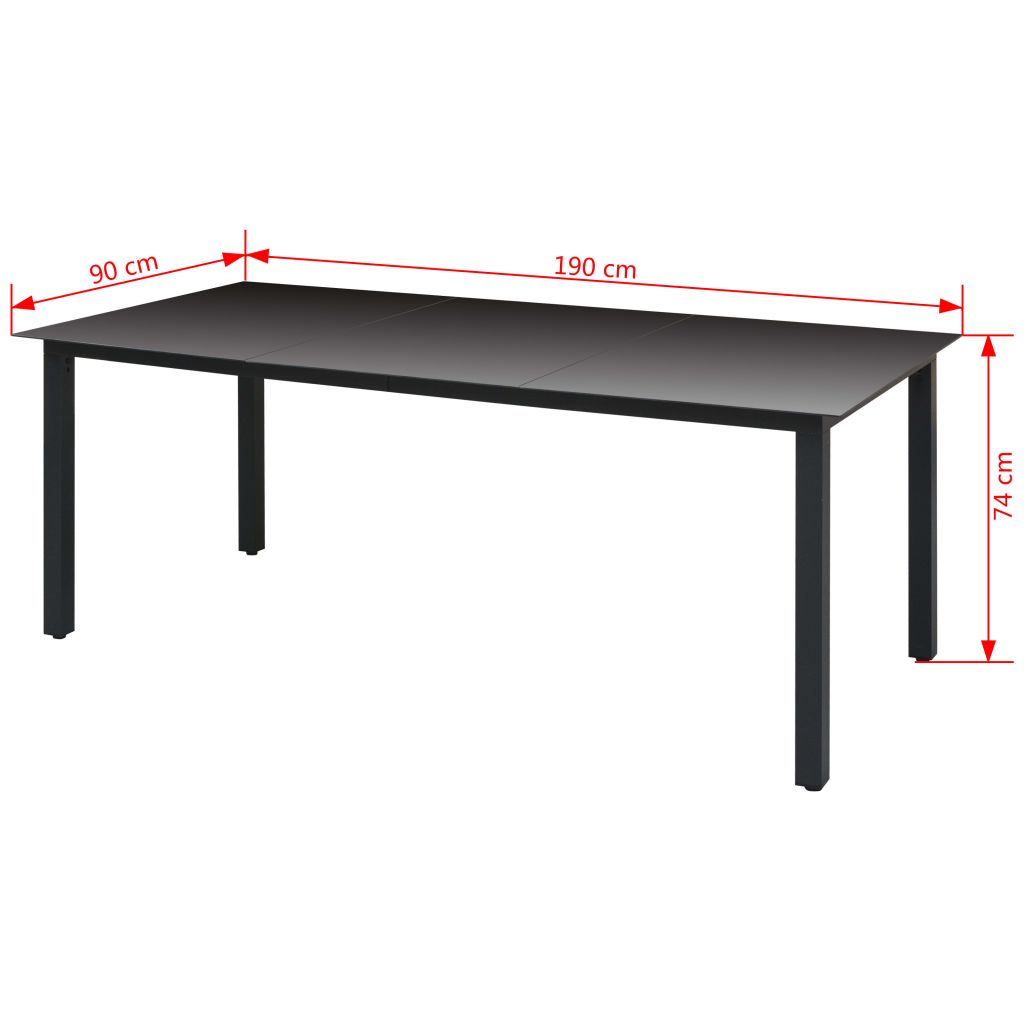 Puutarhapöytä musta 190x90x74 cm alumiini ja lasi - Sisustajankoti.fi