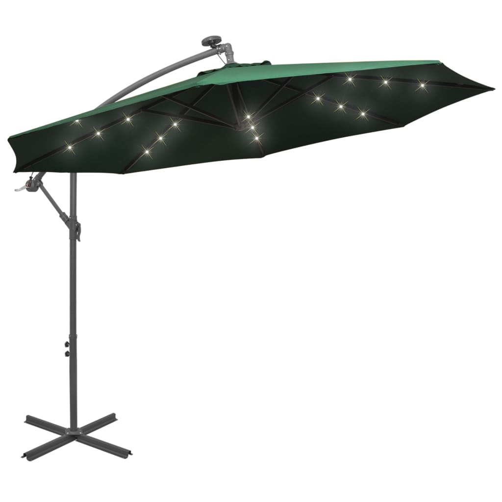 Roikkuva Päivänvarjo LED-valoilla 300cm Metallitanko vihreä - Sisustajankoti.fi