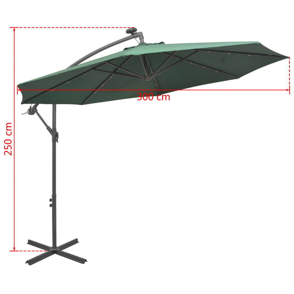 Roikkuva Päivänvarjo LED-valoilla 300cm Metallitanko vihreä - Sisustajankoti.fi