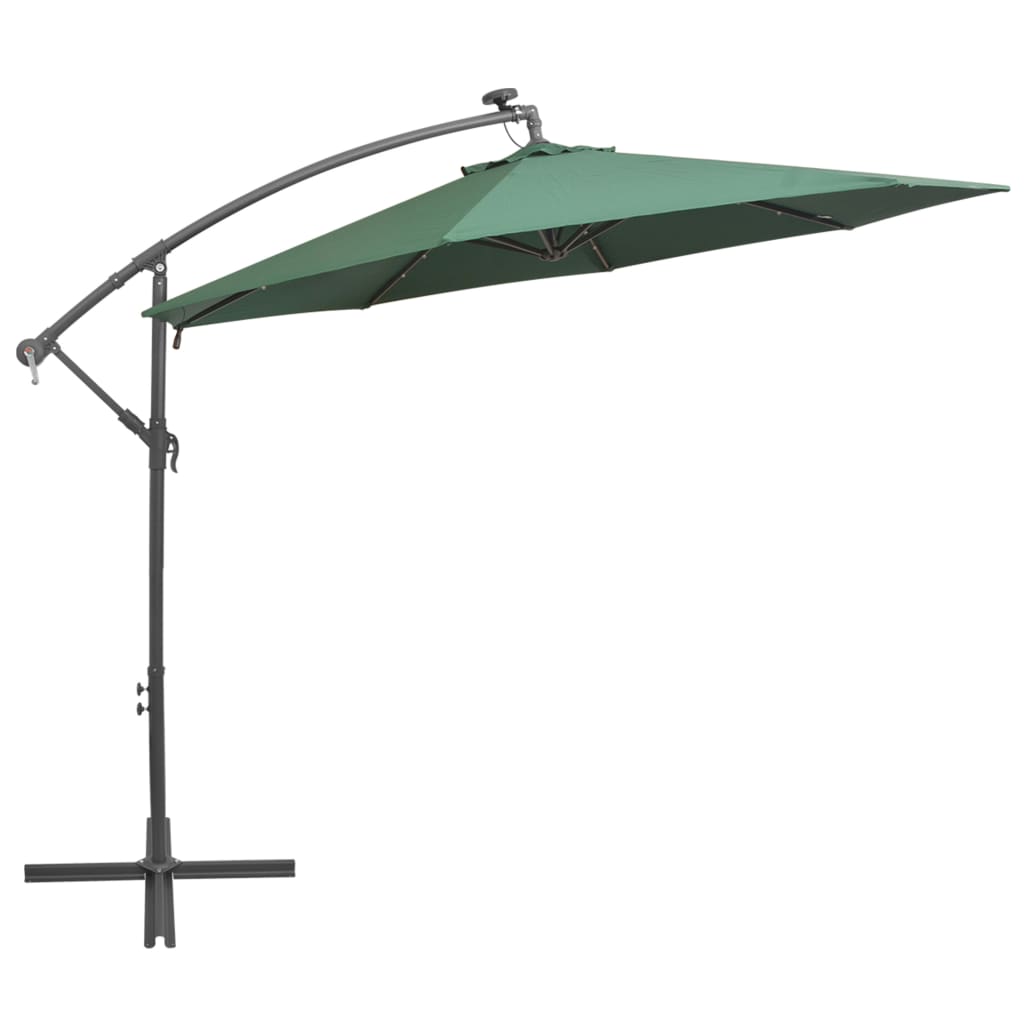 Roikkuva Päivänvarjo LED-valoilla 300cm Metallitanko vihreä - Sisustajankoti.fi