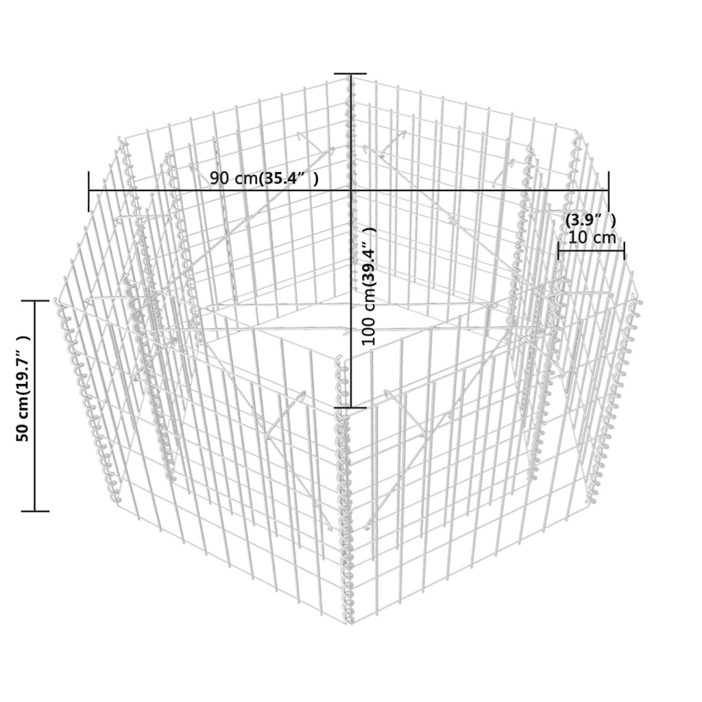 Korotettu kuusikulmainen gabion-/kivikorikehys 100x90x50 cm - Sisustajankoti.fi