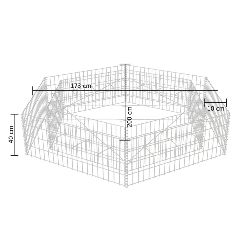 Korotettu kuusikulmainen gabion-/kivikorikehys 200x173x40 cm - Sisustajankoti.fi