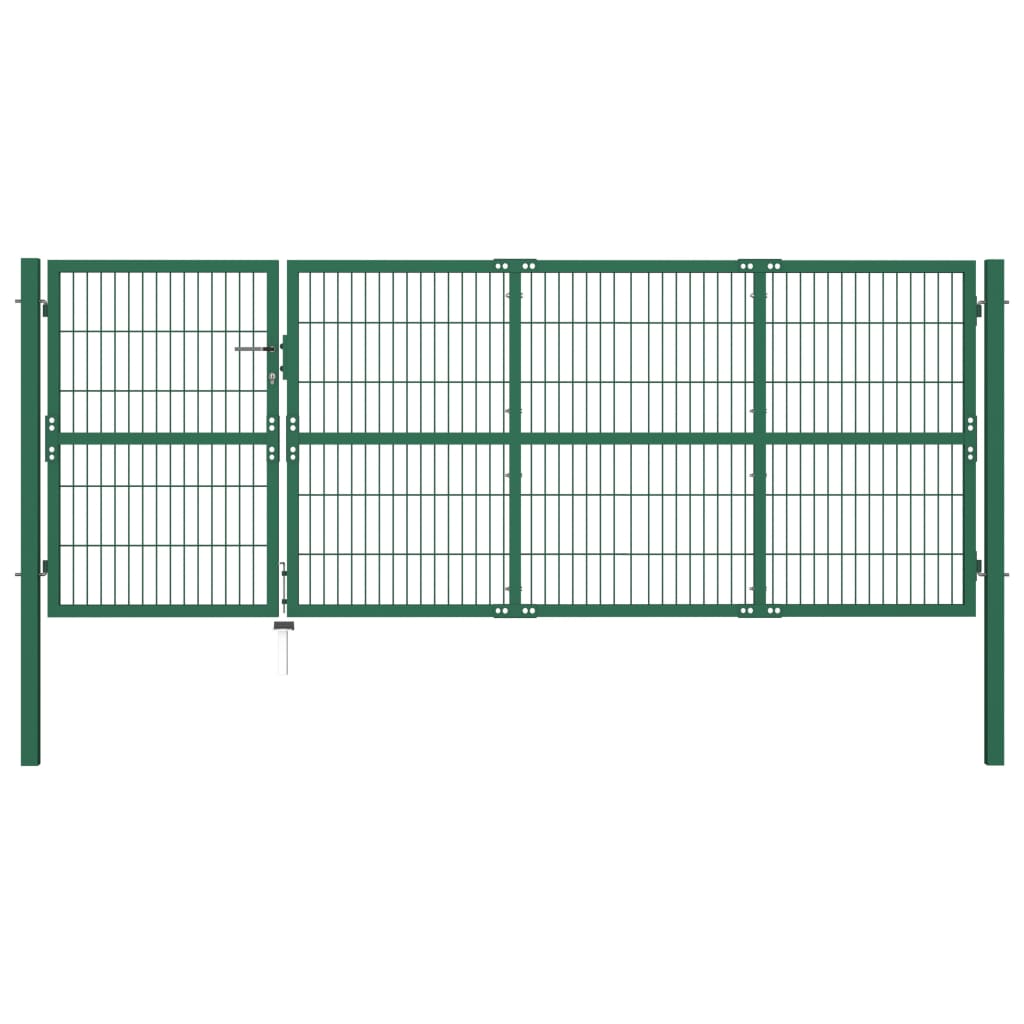 Puutarha-aidan portti tolpilla 350x120 cm teräs vihreä - Sisustajankoti.fi