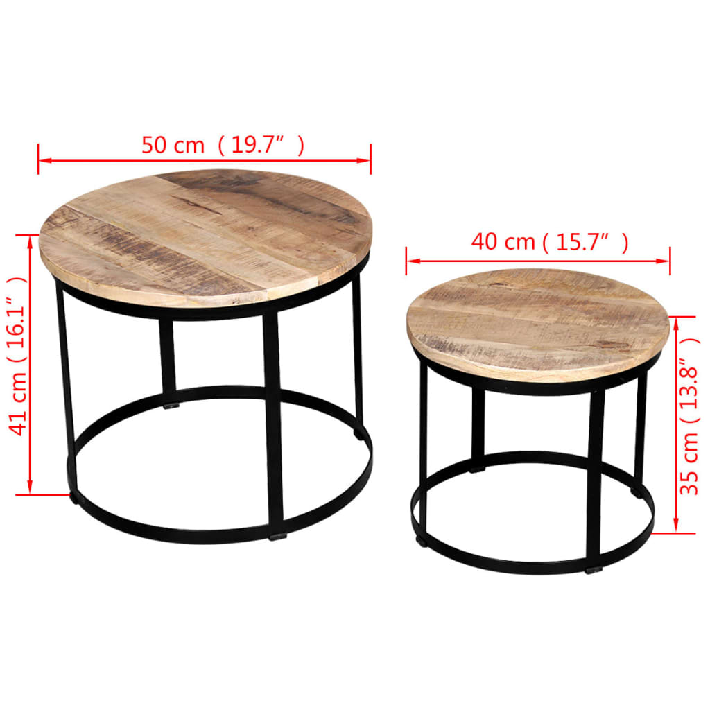 Kaksiosainen pyöreä sohvapöytäsarja Karkea mangopuu 40cm/50cm - Sisustajankoti.fi
