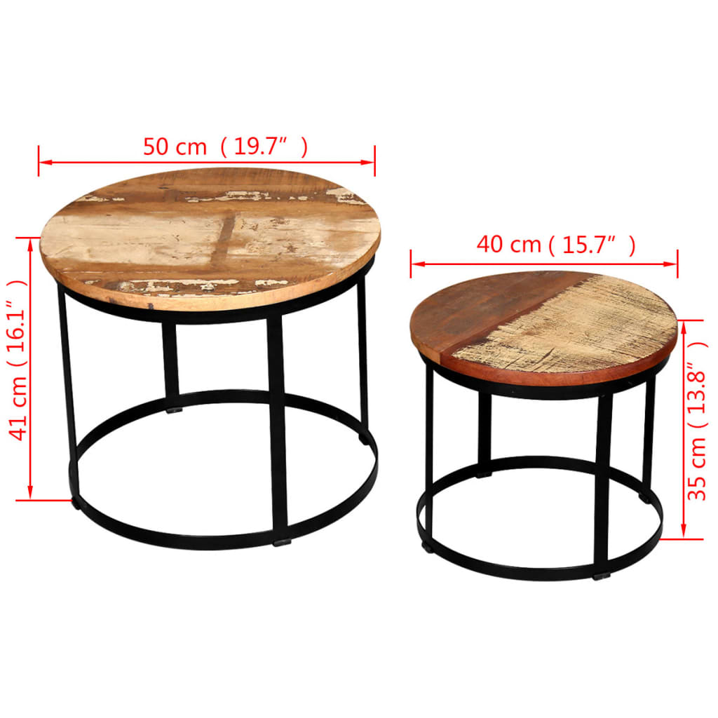 2-osainen sohvapöytäsarja Pyöreä Uusiokäytetty puu 40cm/50cm - Sisustajankoti.fi