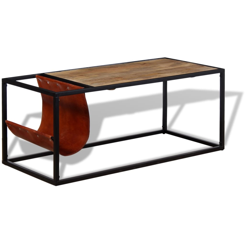 Sohvapöytä nahkaisella lehtitelineellä 110x50x45 cm - Sisustajankoti.fi