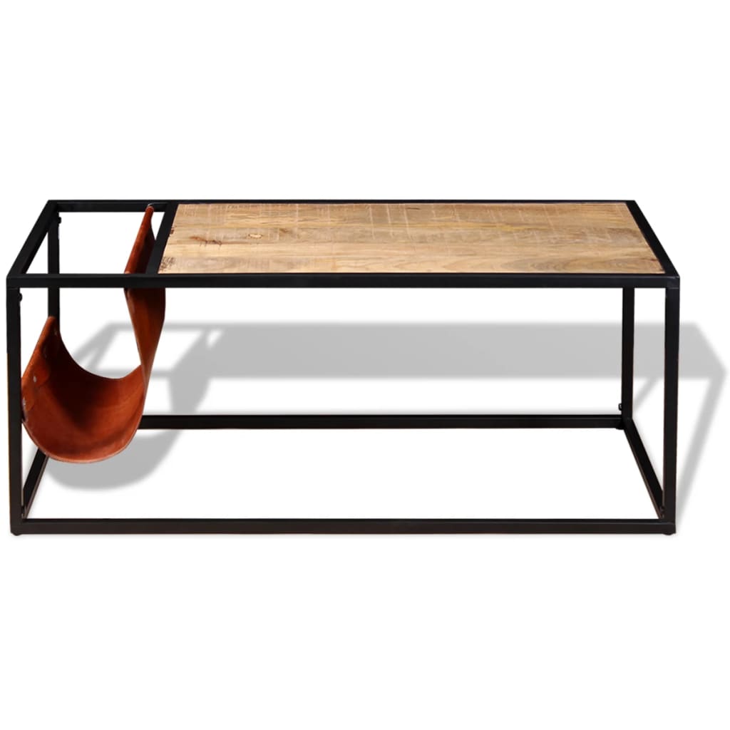 Sohvapöytä nahkaisella lehtitelineellä 110x50x45 cm - Sisustajankoti.fi