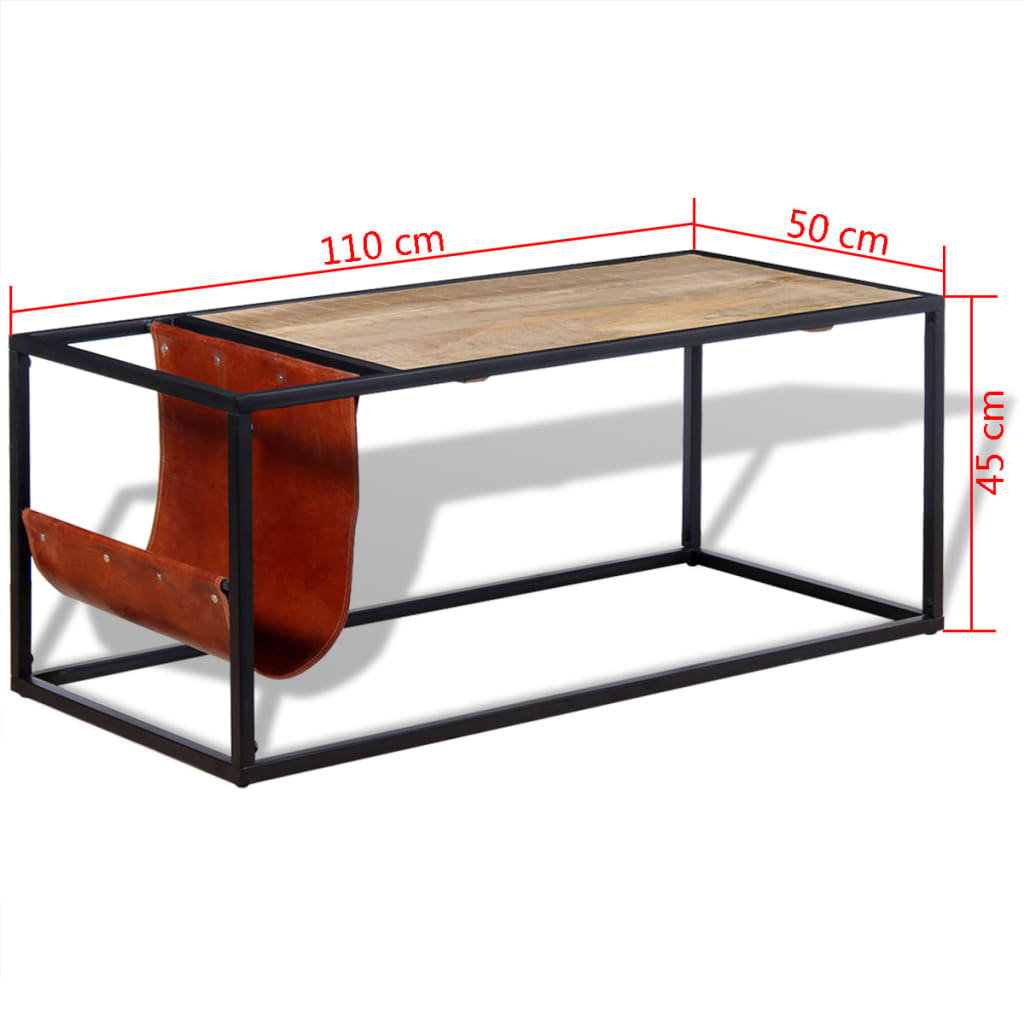 Sohvapöytä nahkaisella lehtitelineellä 110x50x45 cm - Sisustajankoti.fi