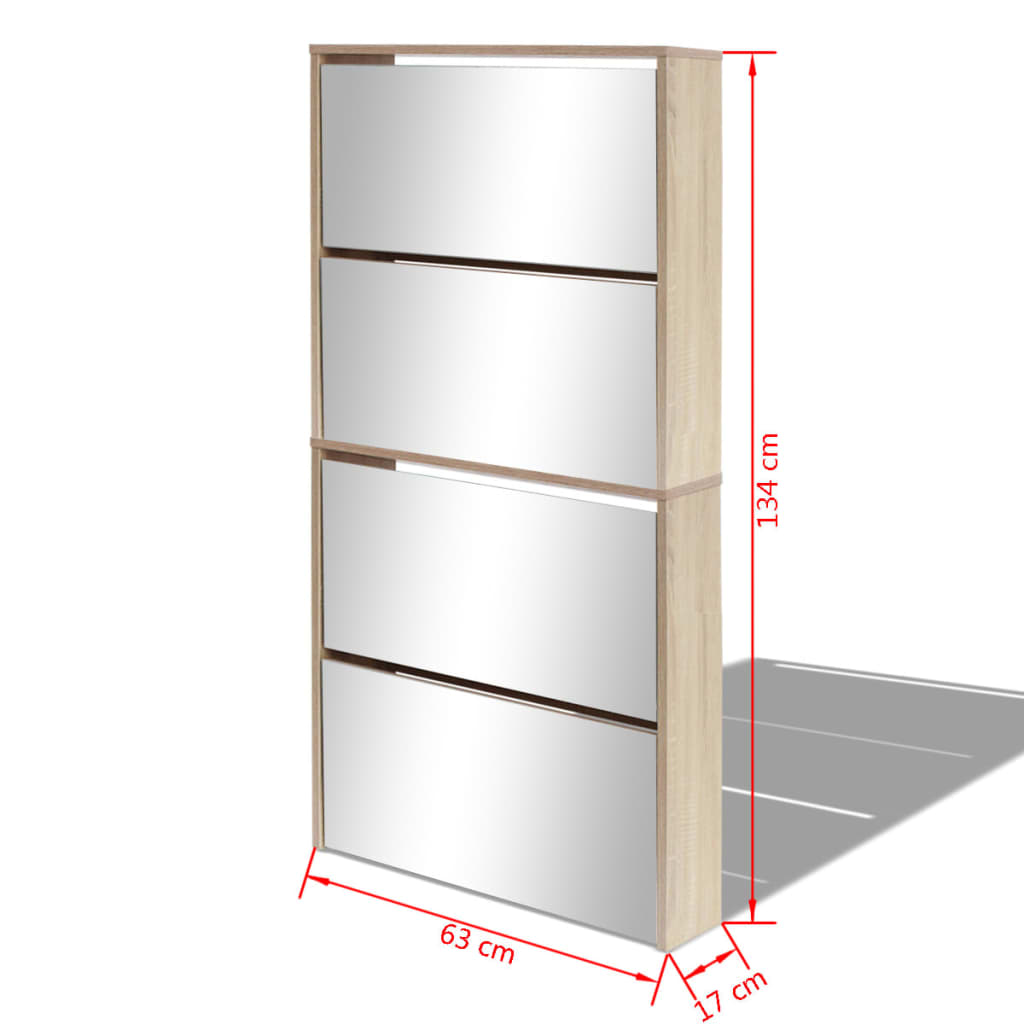 Kenkäkaappi peileillä 4 kerrosta Tammenvärinen 63x17x134 cm - Sisustajankoti.fi