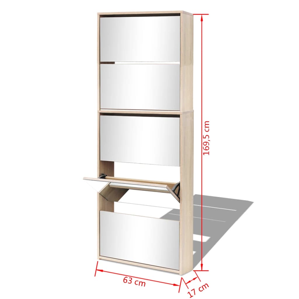Kenkäkaappi peileillä 5 kerrosta Tammenvärinen 63x17x169,5 cm - Sisustajankoti.fi