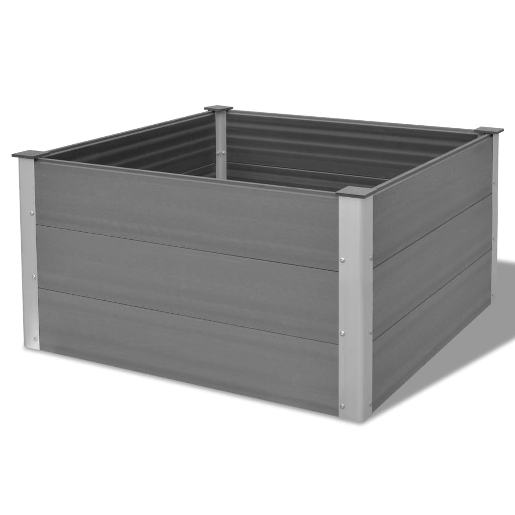 Puutarhan korotettu kukkalaatikko WPC 100x100x54 cm Harmaa - Sisustajankoti.fi