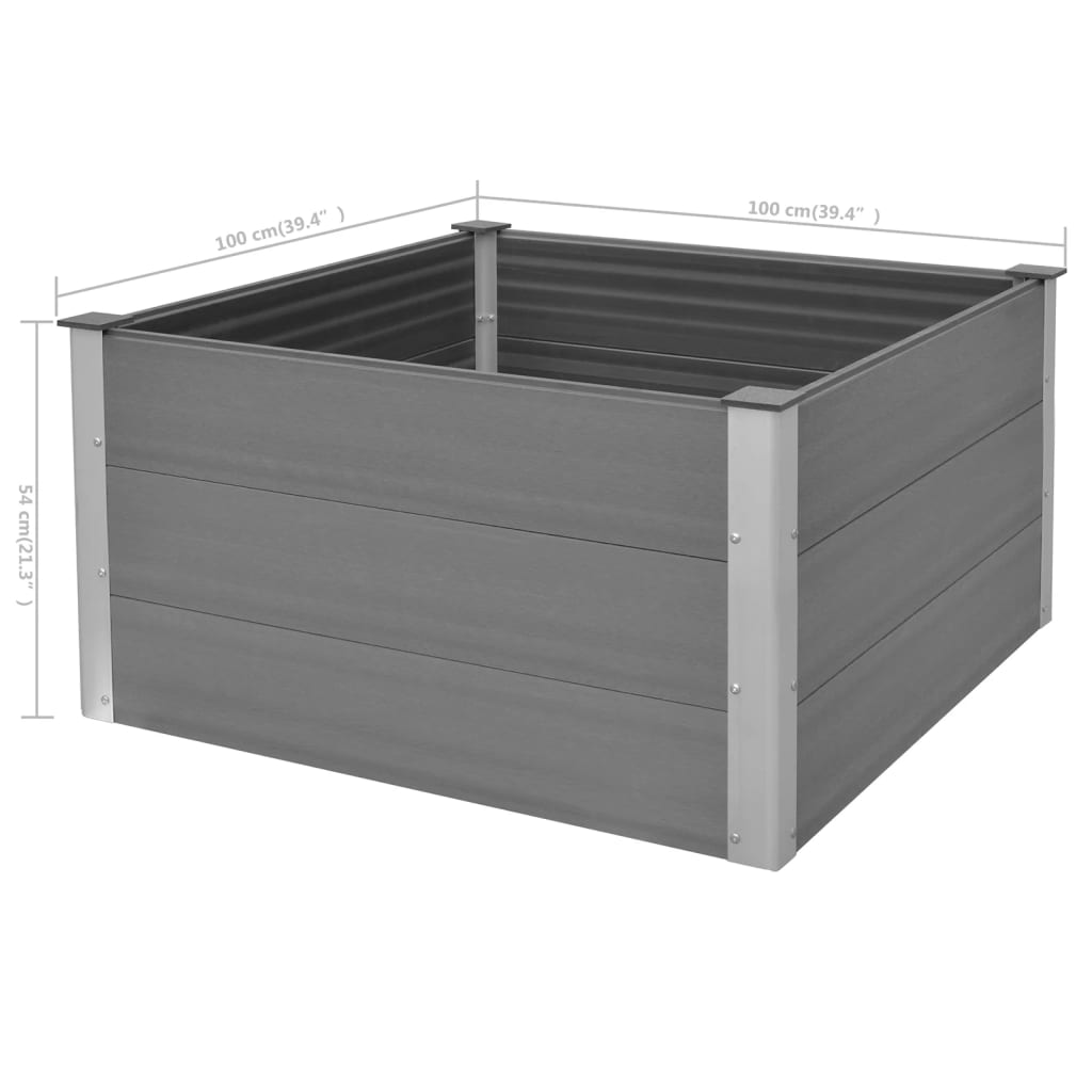 Puutarhan korotettu kukkalaatikko WPC 100x100x54 cm Harmaa - Sisustajankoti.fi