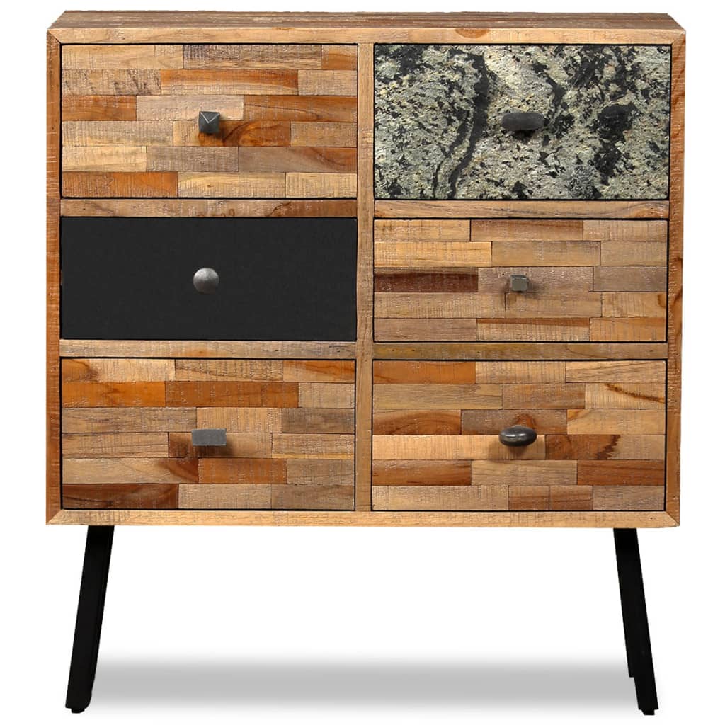 Lipasto 6 vetolaatikolla kiinteä kierrätetty tiikki 70x30x76 cm - Sisustajankoti.fi