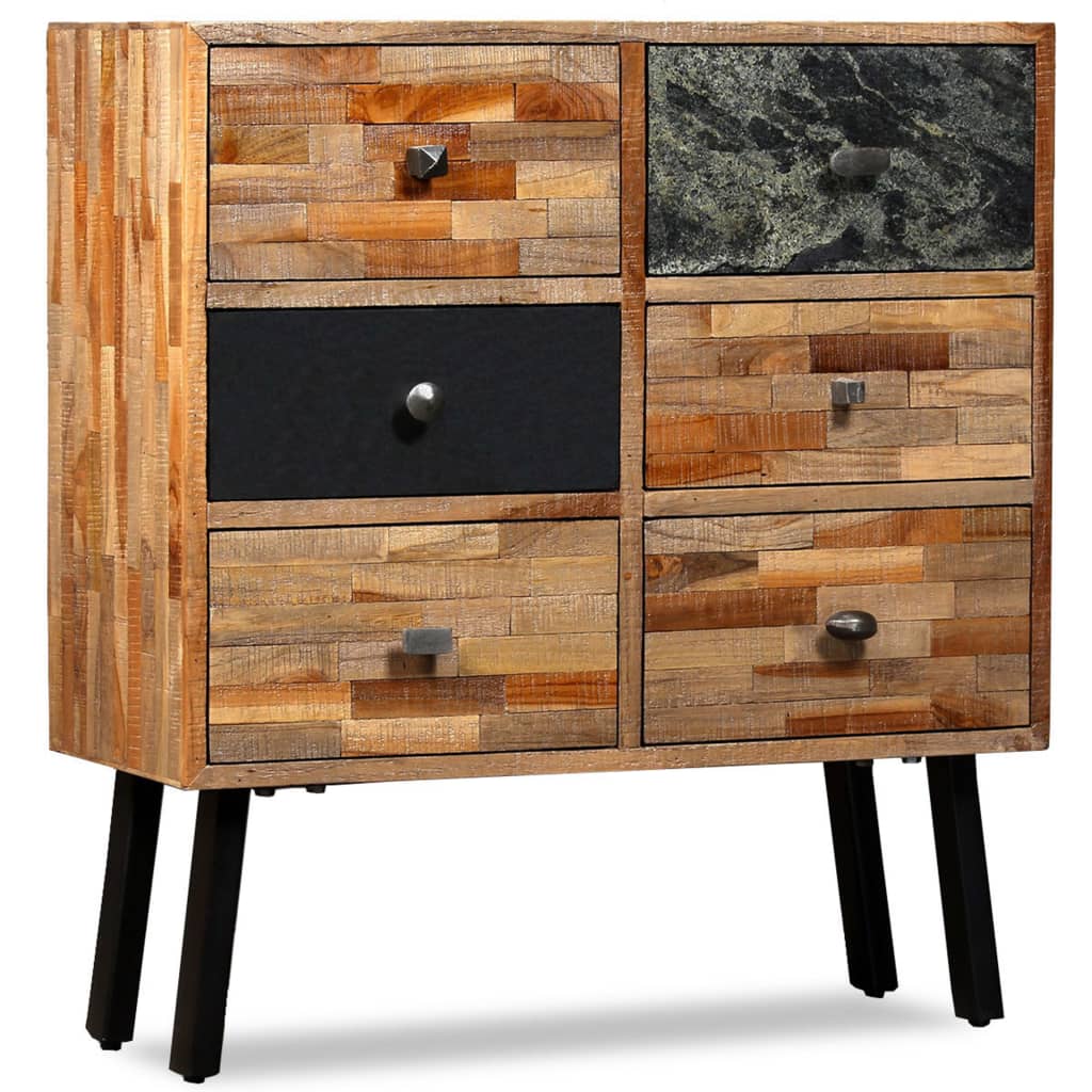 Lipasto 6 vetolaatikolla kiinteä kierrätetty tiikki 70x30x76 cm - Sisustajankoti.fi