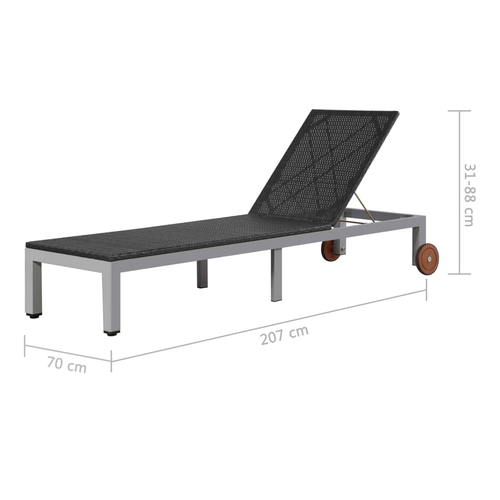 Aurinkotuoli pyörillä polyrottinki musta - Sisustajankoti.fi