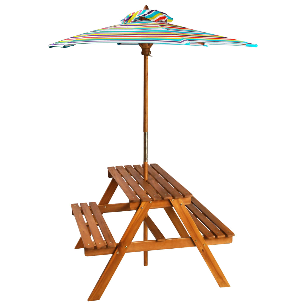 Lasten piknikpöytä aurinkovarjolla 79x90x60 cm täysi akaasiapuu - Sisustajankoti.fi