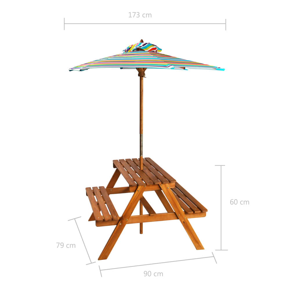 Lasten piknikpöytä aurinkovarjolla 79x90x60 cm täysi akaasiapuu - Sisustajankoti.fi