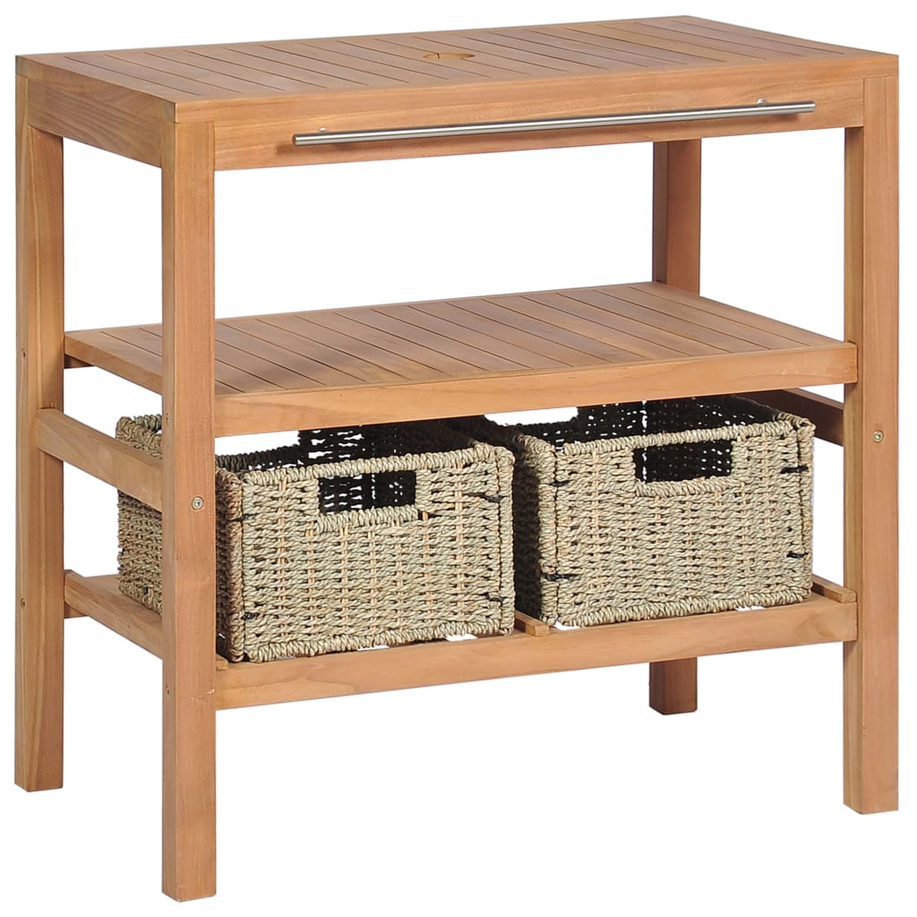 Kylpyhuoneen taso ja 2 koria tiikki 74x45x75 cm - Sisustajankoti.fi