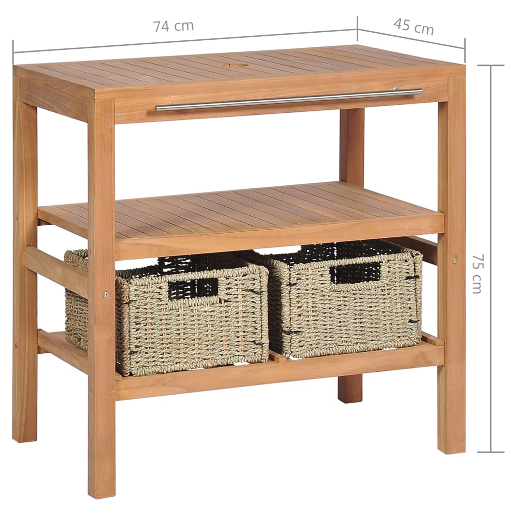 Kylpyhuoneen taso ja 2 koria tiikki 74x45x75 cm - Sisustajankoti.fi