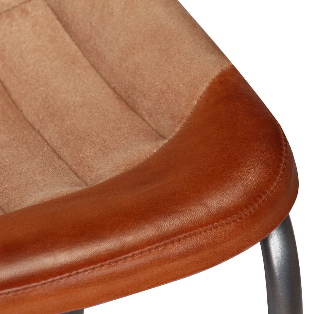 Ruokapöydän tuolit 4 kpl ruskea ja beige aito nahka ja kangas - Sisustajankoti.fi