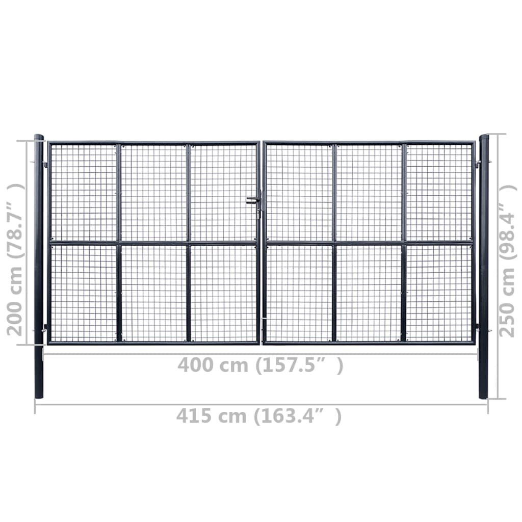 Puutarhaportti galvanoitu teräsverkko 400x200 cm harmaa - Sisustajankoti.fi