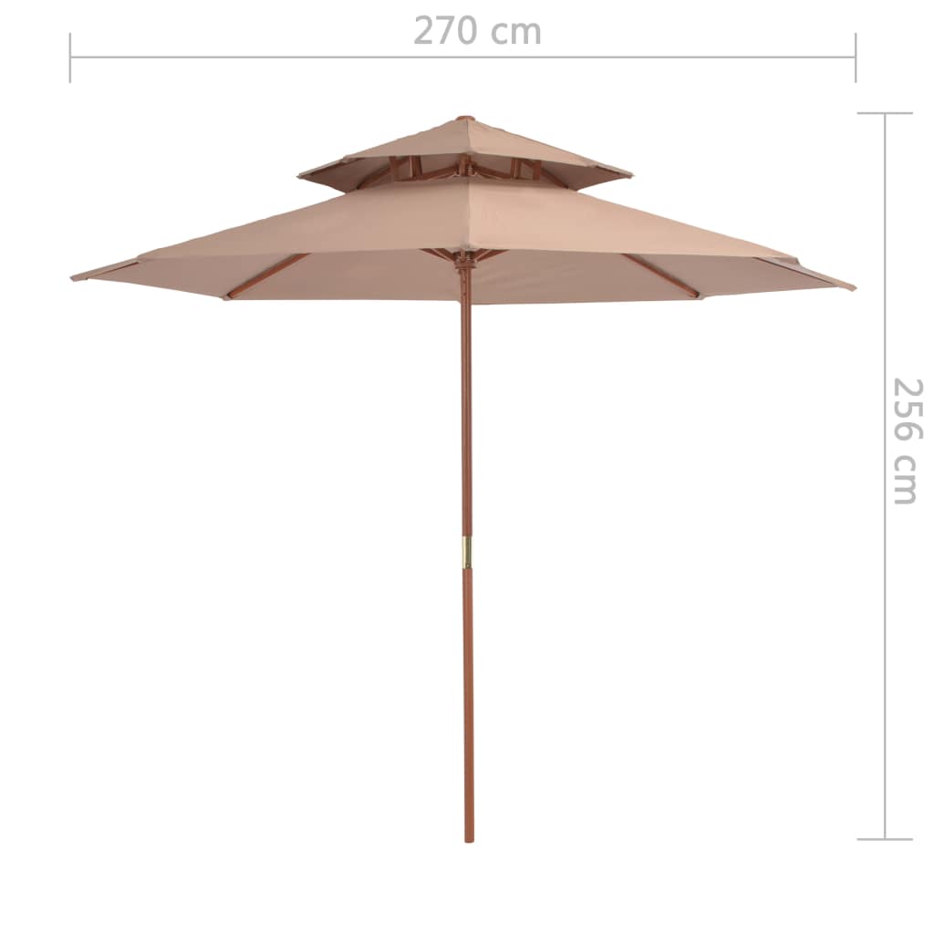 Kaksikerroksinen aurinkovarjo puurunko 270 cm harmaanruskea - Sisustajankoti.fi
