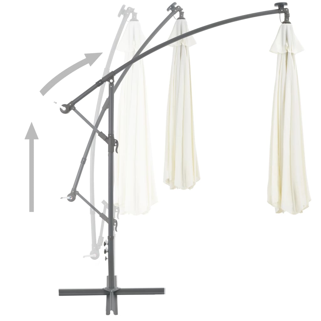 Aurinkovarjo LED-valoilla ja metallipylväällä 350 cm hiekka - Sisustajankoti.fi