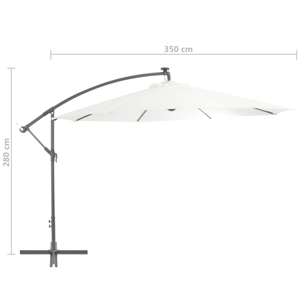 Aurinkovarjo LED-valoilla ja metallipylväällä 350 cm hiekka - Sisustajankoti.fi