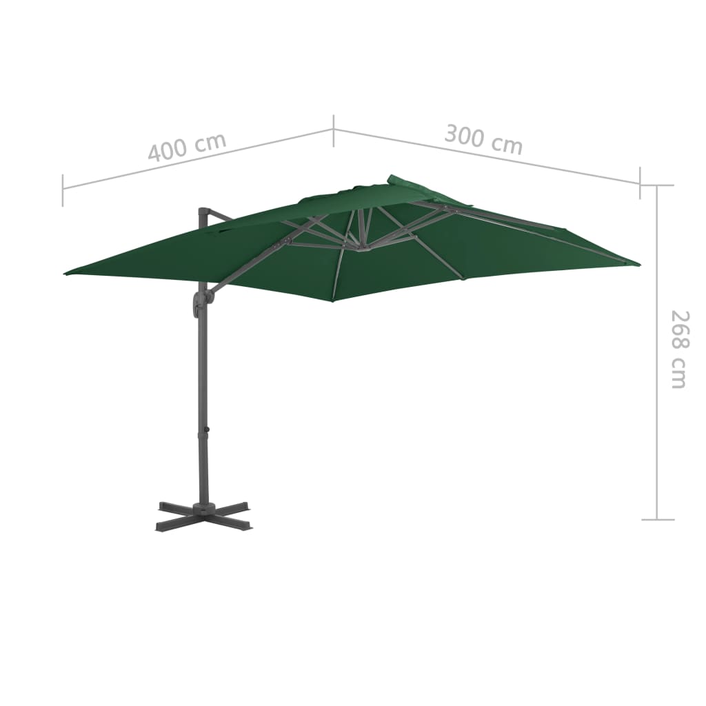 Riippuva aurinkovarjo alumiinipylväällä 400x300 cm vihreä - Sisustajankoti.fi