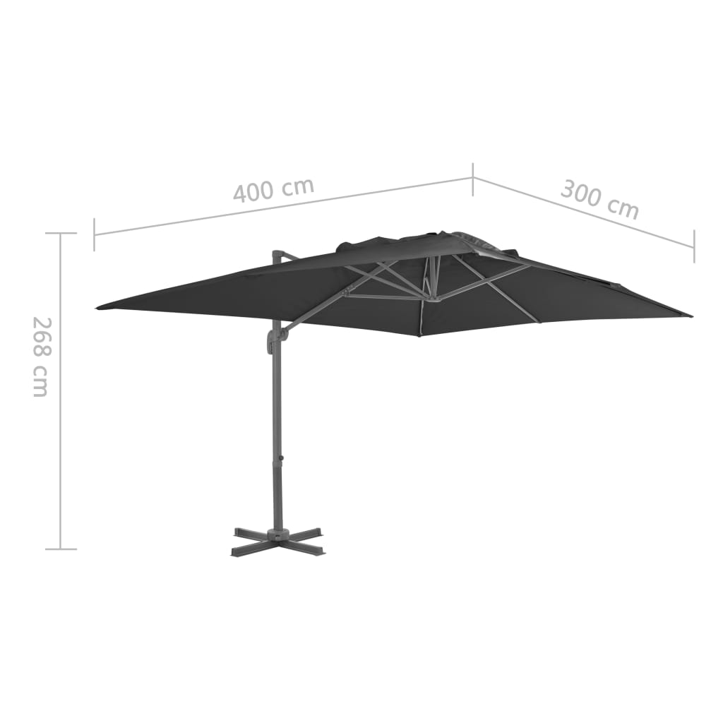 Riippuva aurinkovarjo alumiinipylväällä 400x300 cm antrasiitti - Sisustajankoti.fi