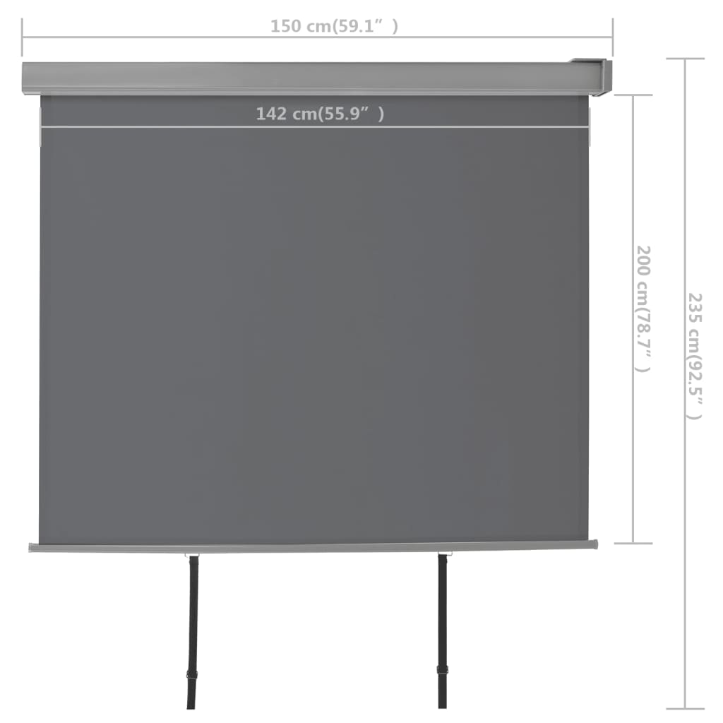 Parvekkeen sivumarkiisi monitoimintoinen 150x200 cm harmaa - Sisustajankoti.fi