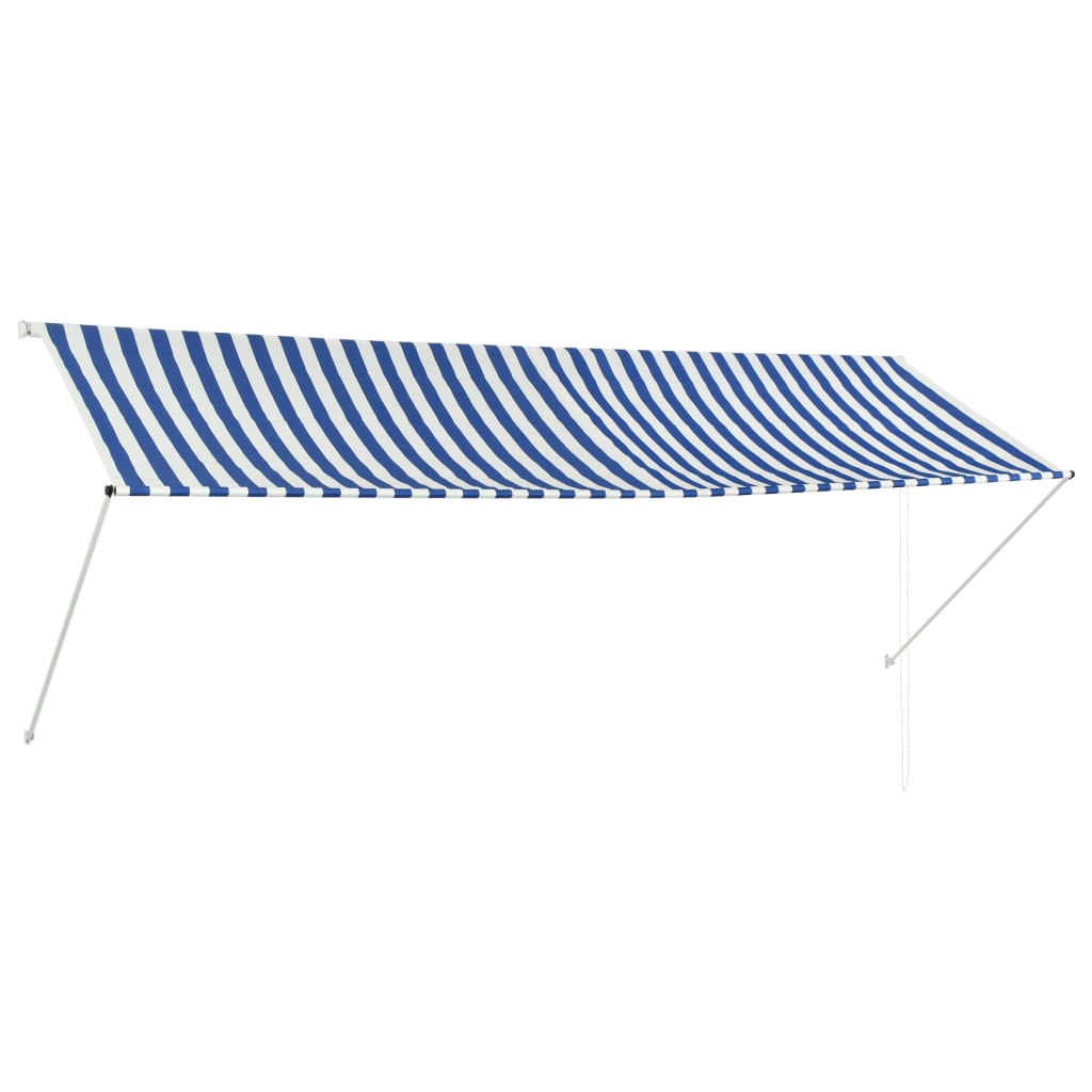 Sisäänkelattava markiisi 350x150 cm sininen ja valkoinen - Sisustajankoti.fi