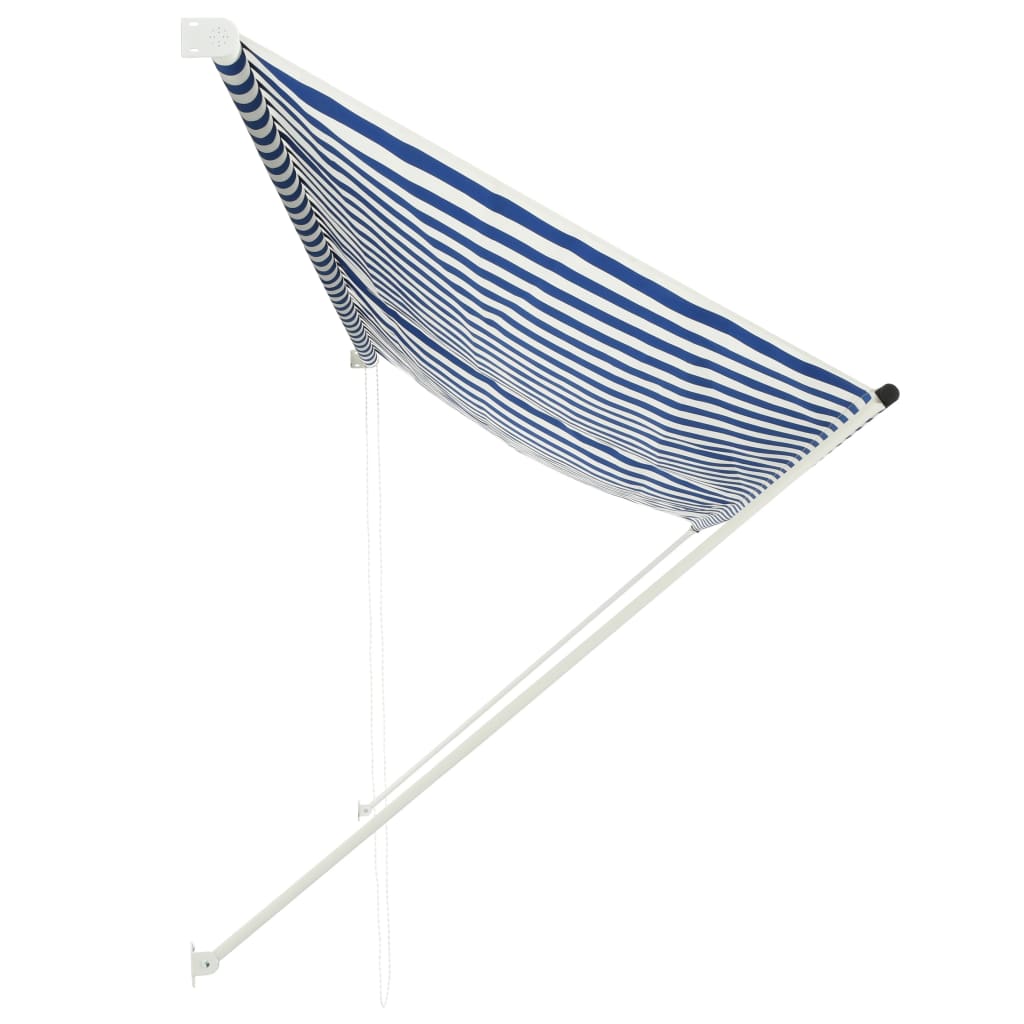 Sisäänkelattava markiisi 350x150 cm sininen ja valkoinen - Sisustajankoti.fi
