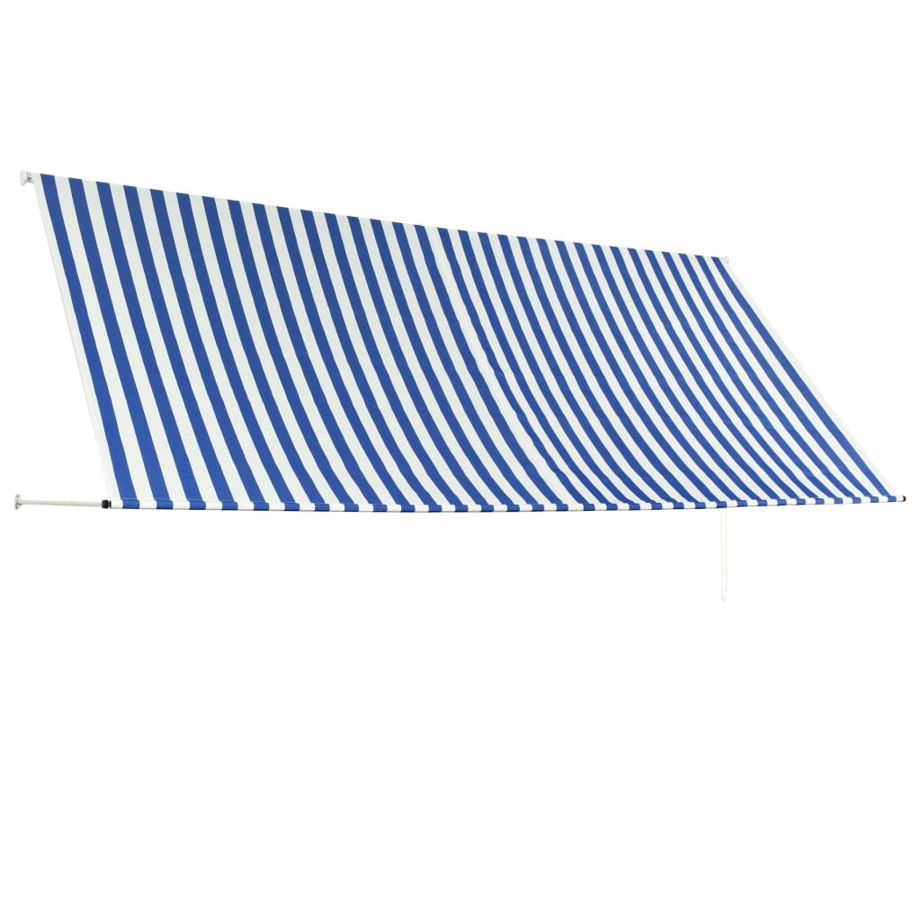 Sisäänkelattava markiisi 350x150 cm sininen ja valkoinen - Sisustajankoti.fi