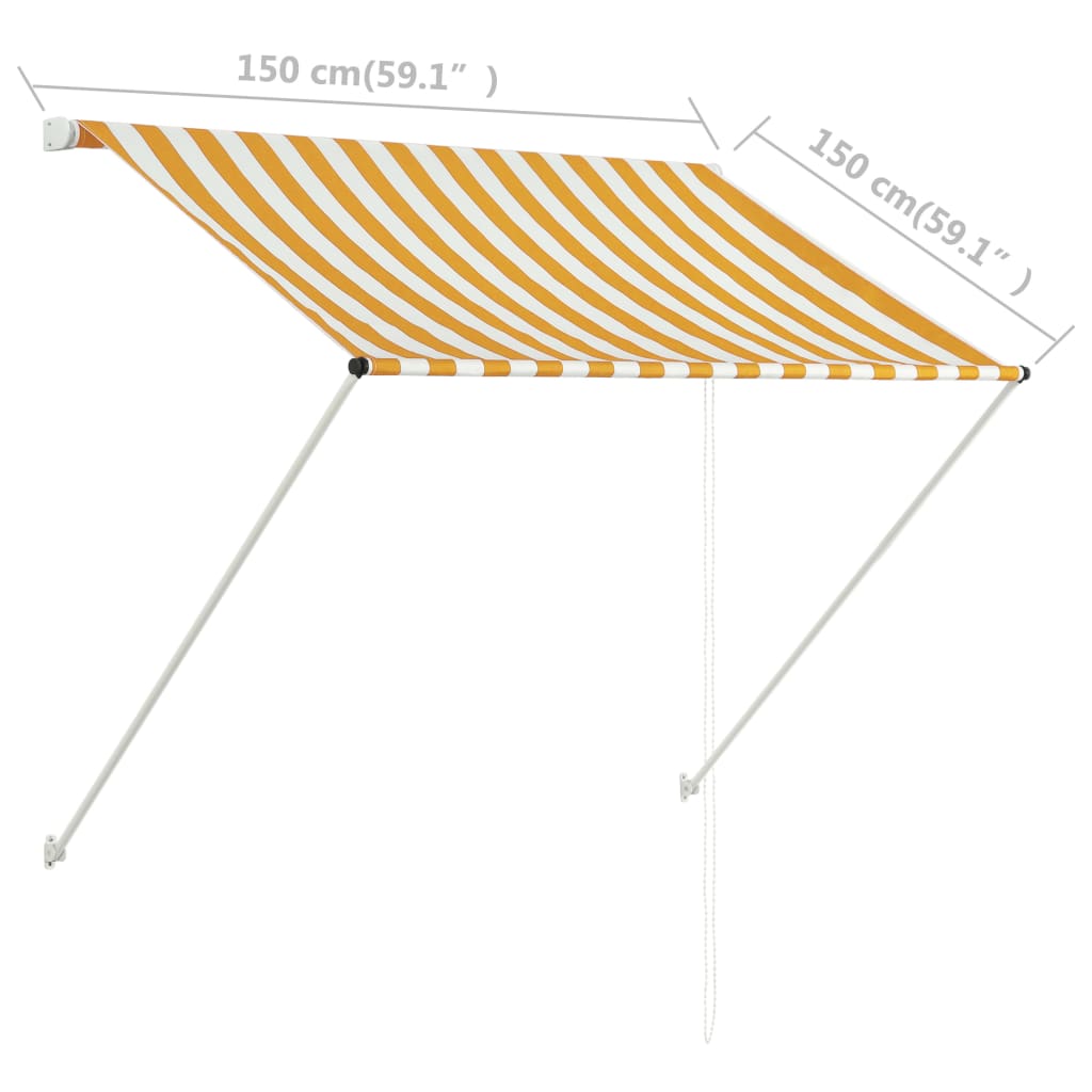 Sisäänkelattava markiisi 150x150 cm keltainen ja valkoinen - Sisustajankoti.fi