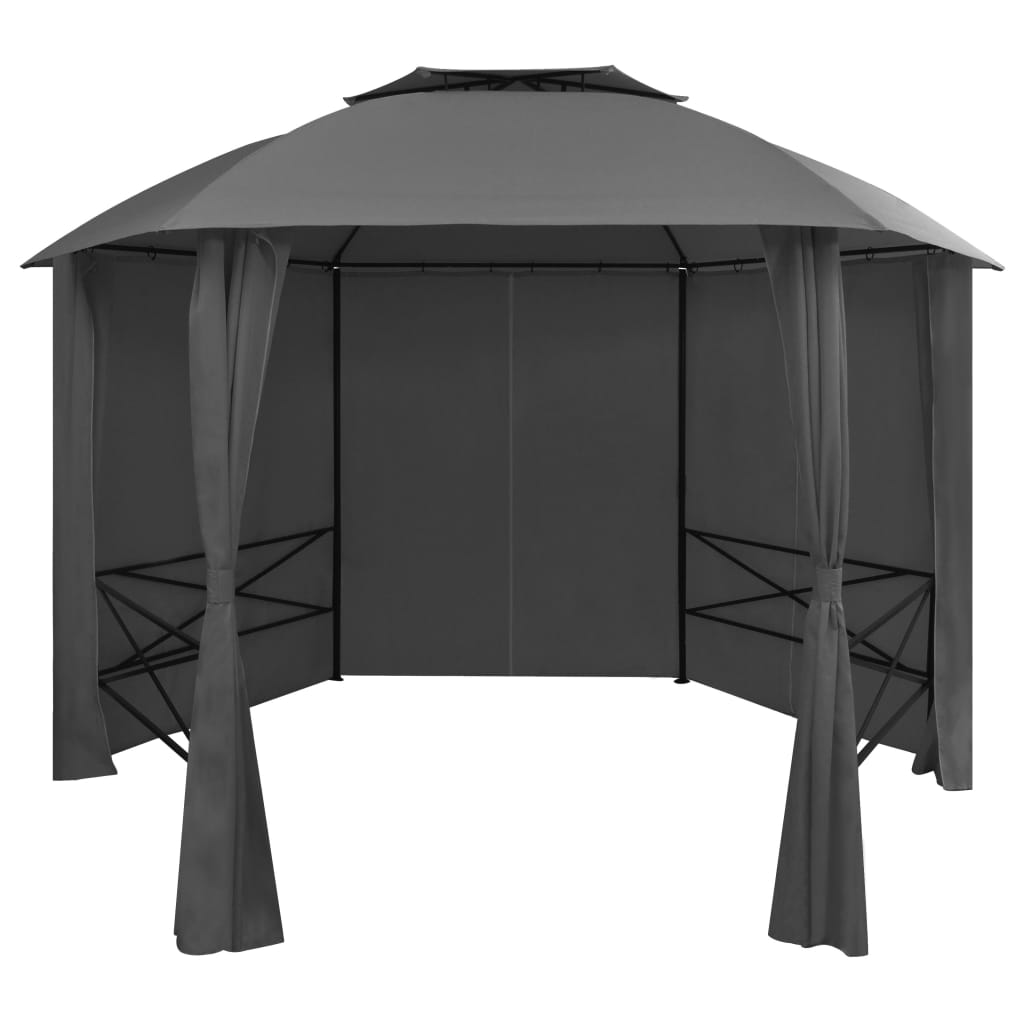 Puutarhakatos huvimaja verhoilla kuusikulmio 360x265 cm - Sisustajankoti.fi