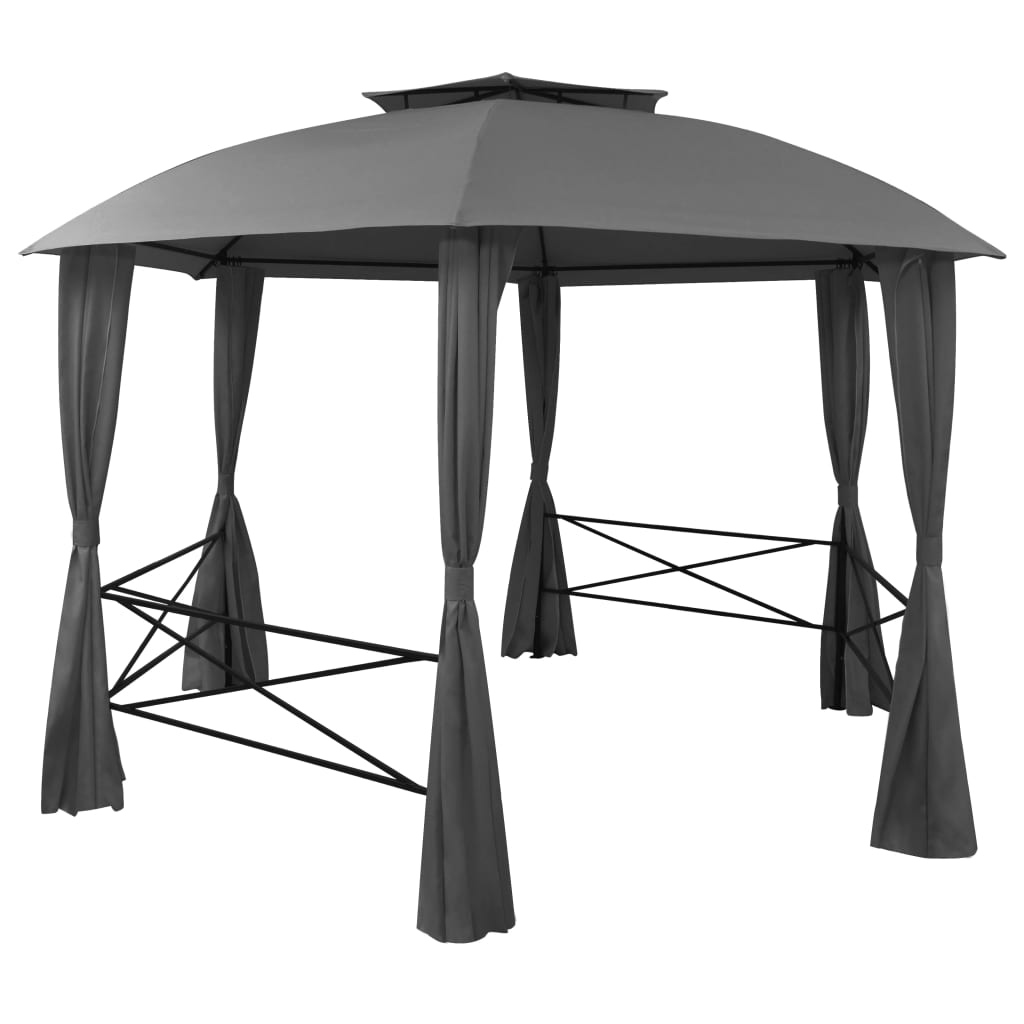 Puutarhakatos huvimaja verhoilla kuusikulmio 360x265 cm - Sisustajankoti.fi
