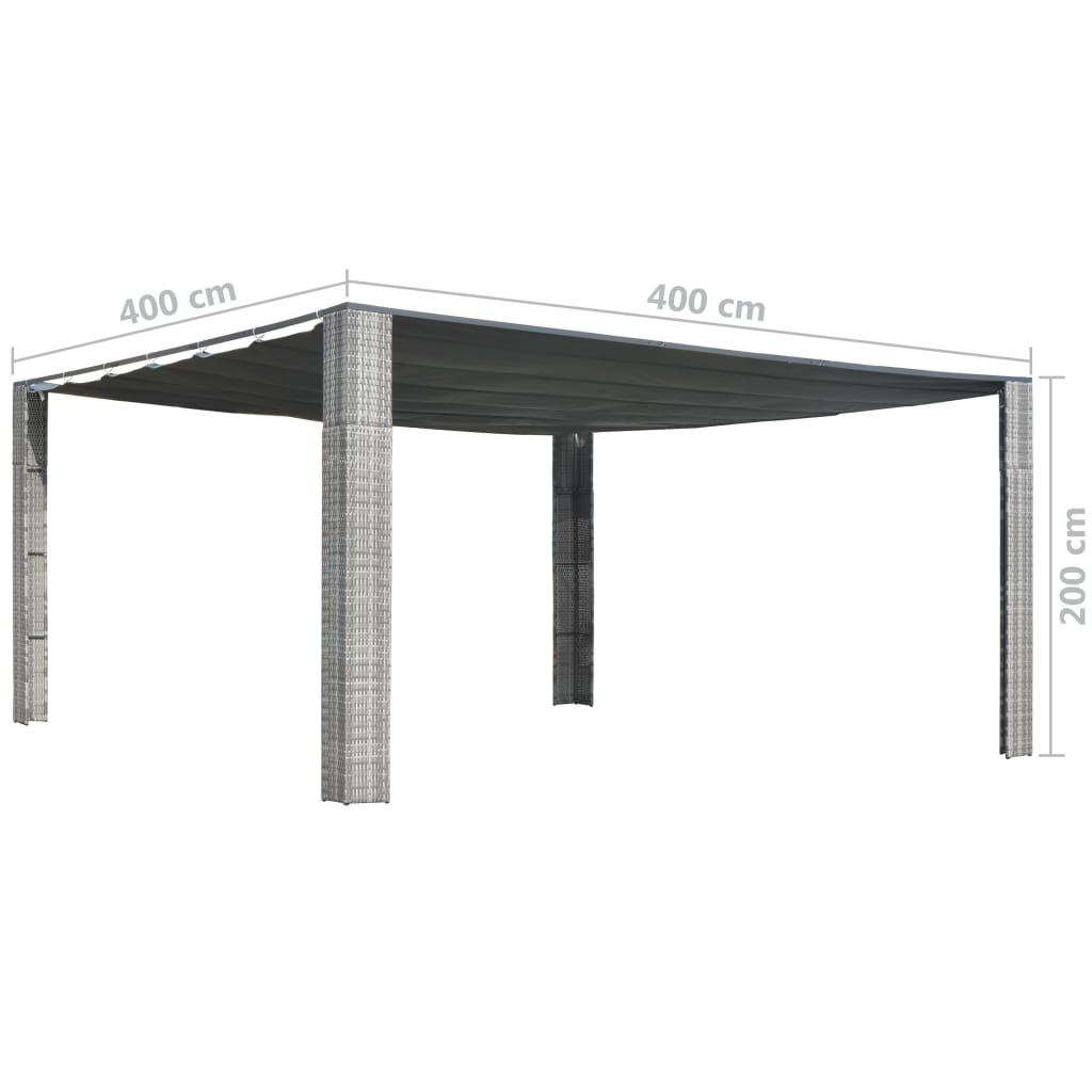Huvimaja liukuvalla katolla polyrottinki 400x400x200 cm harmaa - Sisustajankoti.fi