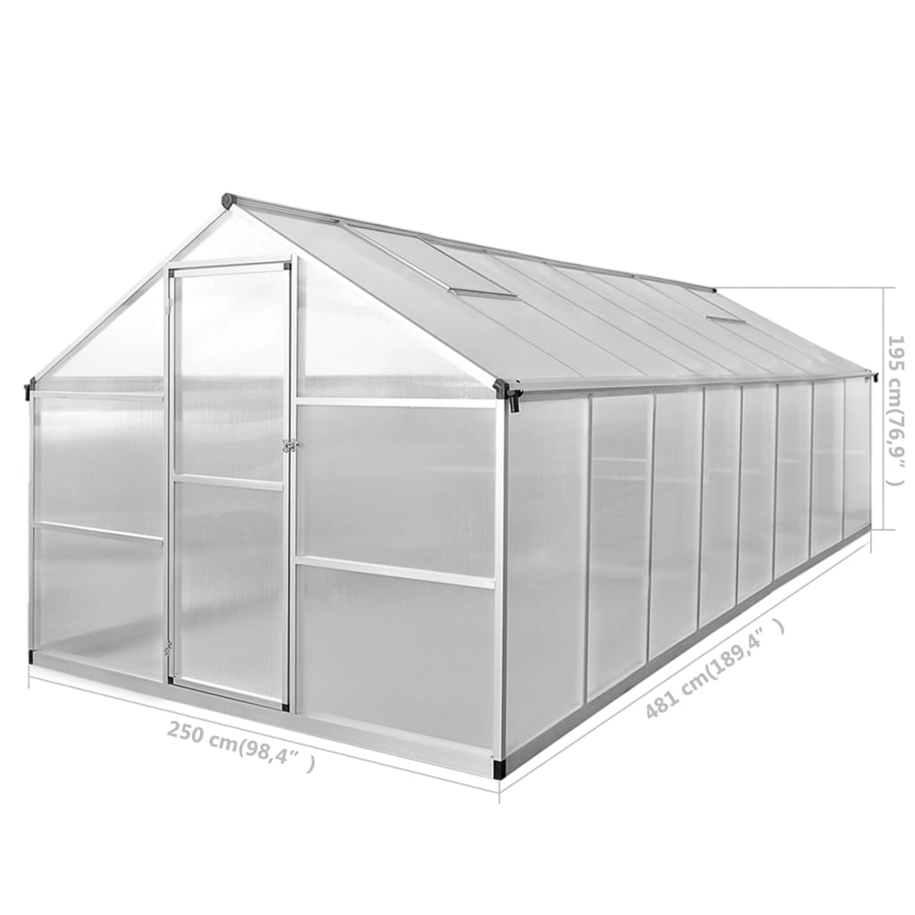 Kasvihuone alumiini 481x250x195 cm 23,44 m³ - Sisustajankoti.fi