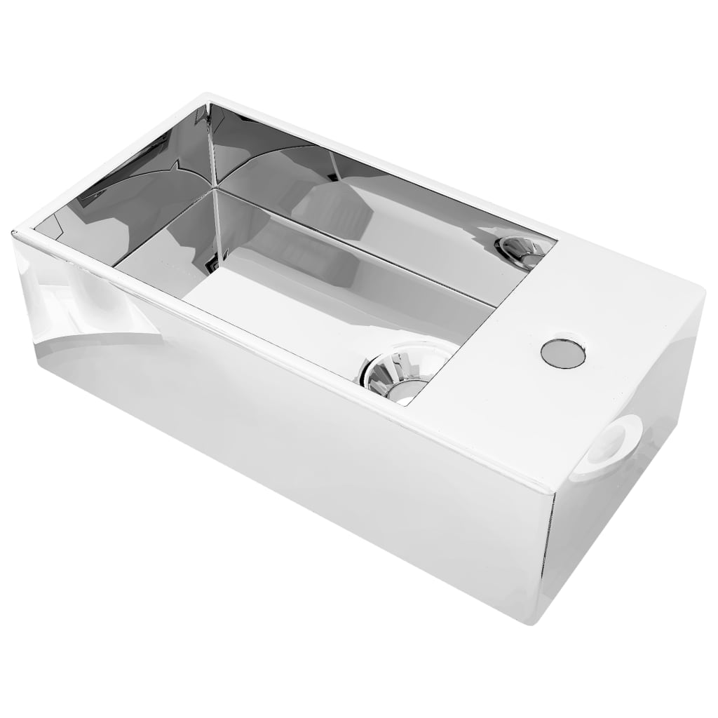 Pesuallas ylivuotoaukolla 49x25x15 cm keraaminen hopea - Sisustajankoti.fi