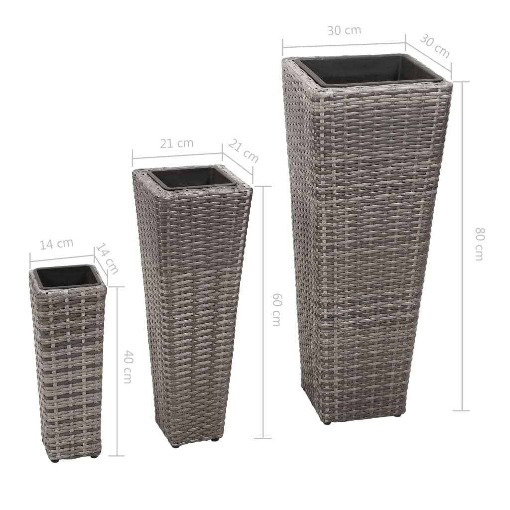 Puutarhan korotetut kukkalaatikot 3 kpl polyrottinki harmaa - Sisustajankoti.fi