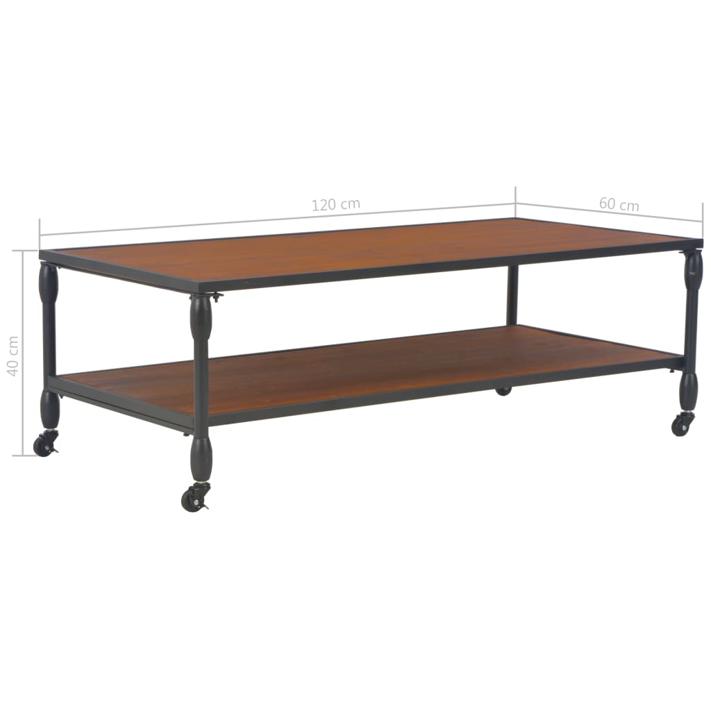 Sohvapöytä hyllyllä 120x60x40 cm täysi kuusi - Sisustajankoti.fi