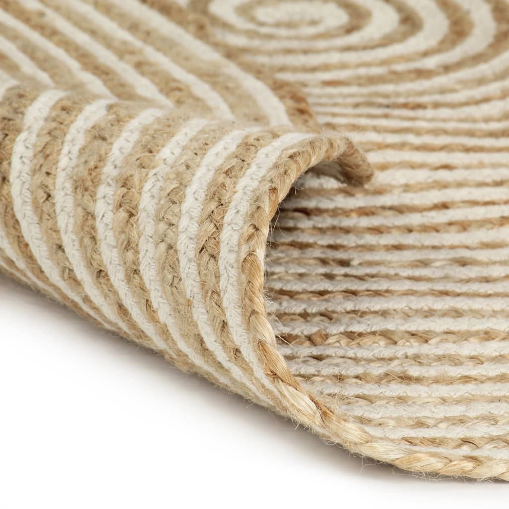Käsintehty pyöreä juuttimatto valkoisella spiraalilla120 cm - Sisustajankoti.fi