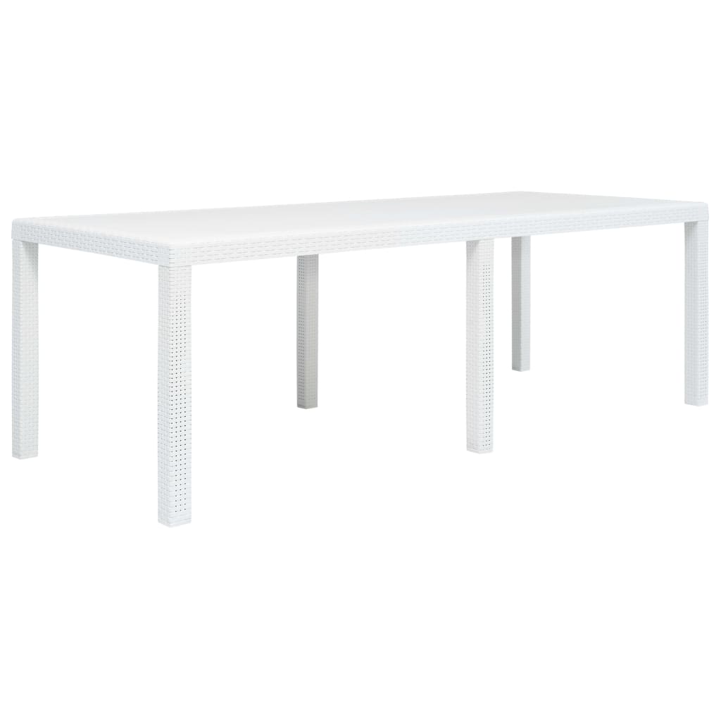 Puutarhapöytä rottinkityylinen muovi 220x90x72 cm valkoinen - Sisustajankoti.fi