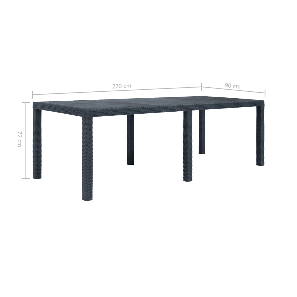 Puutarhapöytä rottinkityylinen muovi 220x90x72 cm antrasiitti - Sisustajankoti.fi