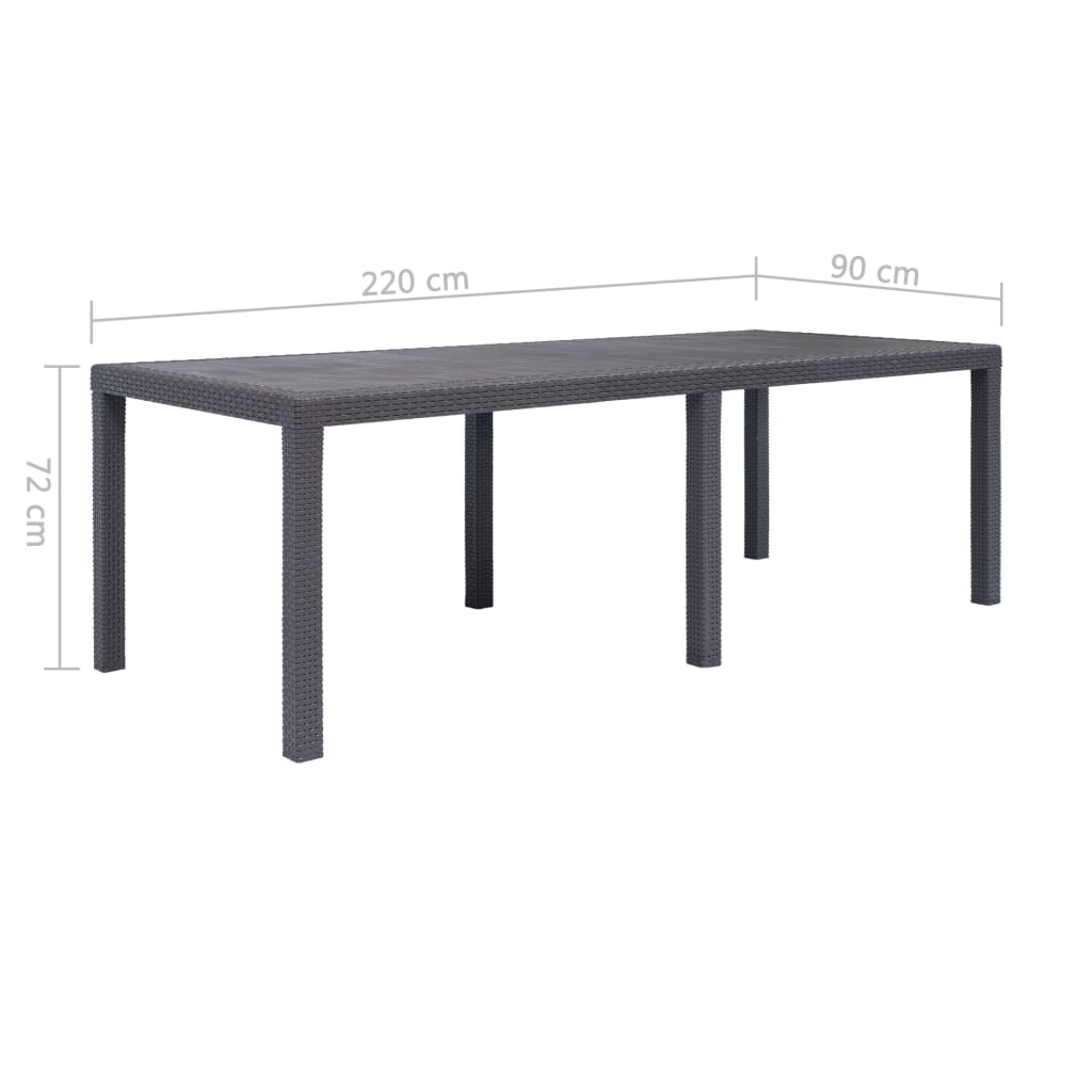 Puutarhapöytä rottinkityylinen muovi 220x90x72 cm ruskea - Sisustajankoti.fi