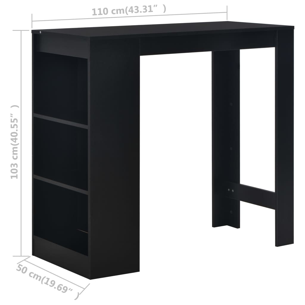 Baaripöytä hyllyllä musta 110x50x103 cm - Sisustajankoti.fi