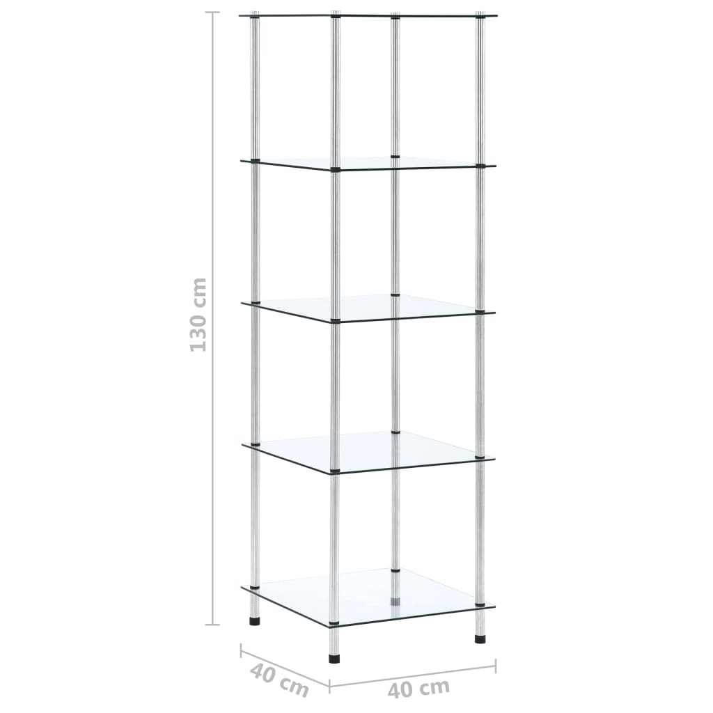 5-kerroksinen hylly läpinäkyvä 40x40x130 cm karkaistu lasi - Sisustajankoti.fi